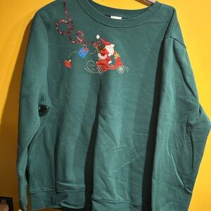 Green Santa Sweatshirt with Embroidery
